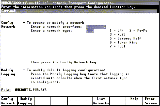 [Network Transport Configuration Screen]