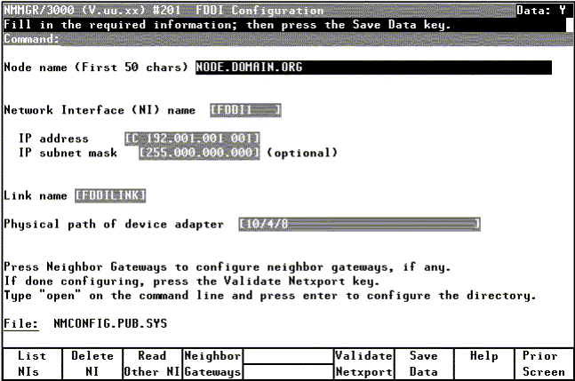 [FDDI Configuration Screen]