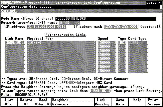 [Point-to-Point Link Configuration Screen]