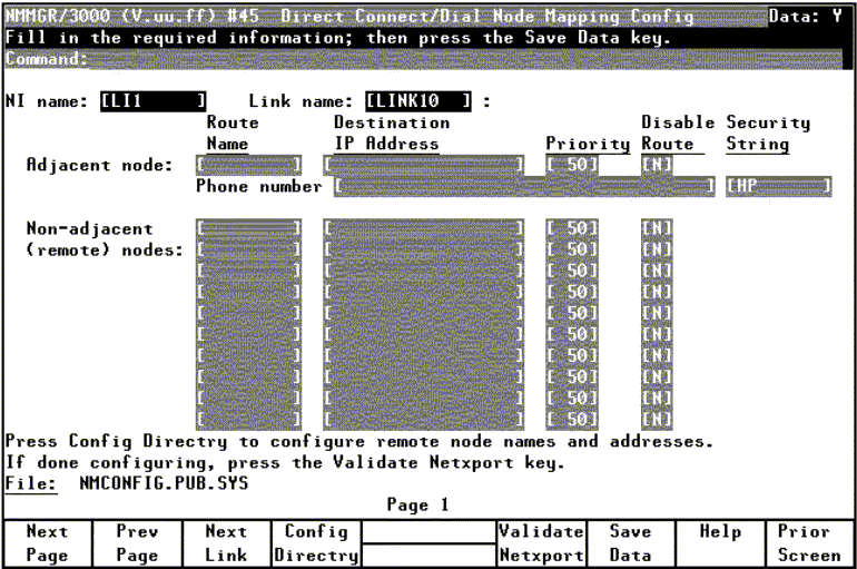 [Direct Connect/Dial Node Mapping Configuration Screen]