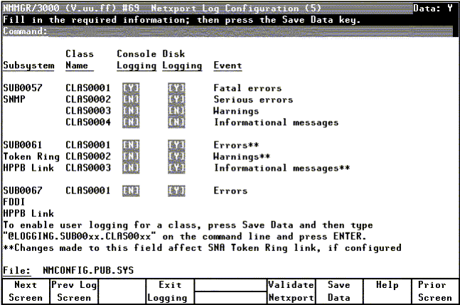 [Netxport Log Configuration (5) Screen]